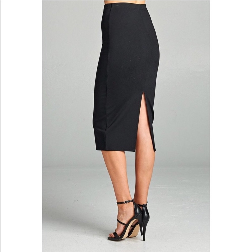 Mocha Ponte Midi Pencil Skirt - Picture 2 of 7